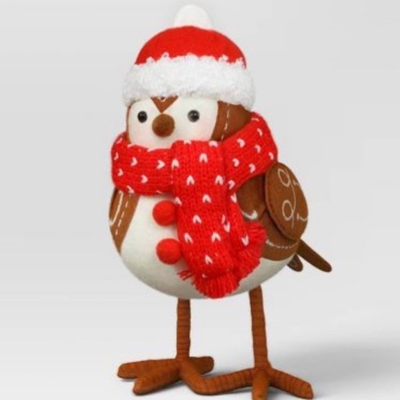 Featherly Friends Fabric Bird Christmas Figurine Wearing Red Scarf - Wondershop - Picture 2 of 6
